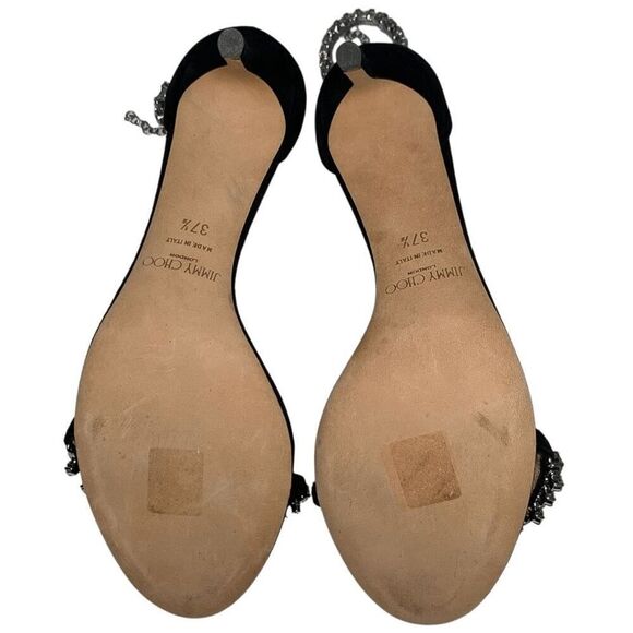 Jimmy Choo Shiloh Embellished Black Suede Crystal Studded Heeled Sandals EU 37.5 - Picture 9 of 10